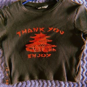 Thank you black fitted crop shirt.